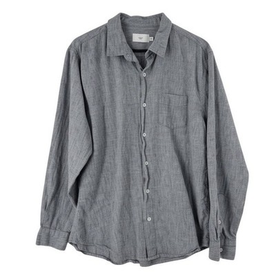 Onia Men's Grey Striped Linen Blend Long Sleeve Button Down Shirt L/G