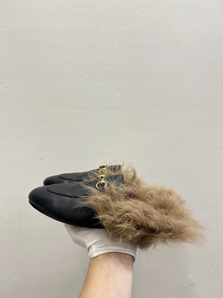 Mocasín Gucci Princetown Jordaan Horsebit de cuero negro piel de abeja 9 EE. UU. 39 UE GM94 Foto 4 de 4