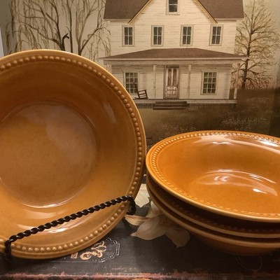 Pier 1  Imports~(4) 8.25  Beaded Soup/Cereal Bowls~SPICE ROUTE GINGER~Stoneware~
