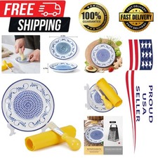 All-in-One Ceramic Garlic Grater Plate 4-Piece Set - For Garlic, Ginger, Choc...