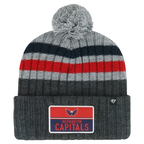 Men's '47 Gray Washington Capitals Stack Patch Cuffed Knit Hat with Pom - 第 1/2 張圖片