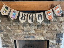 Halloween BOO Banner with FOUR Frankie-Pumpkin premade paperpiecing scrapbook 3D