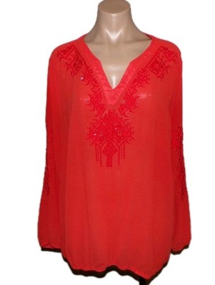 Lane Bryant Sheer Orange Embroidered Beaded Top Size 22/24 Womens Long Sleeve