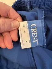 Scrub Pant Royal Blue Crest Size Medium Sewn Front Creased Seam Elastic Waist