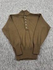 Vtg Military Sweater Men Small Brown Olive Drab Wool Henley 80s Knit Pullover