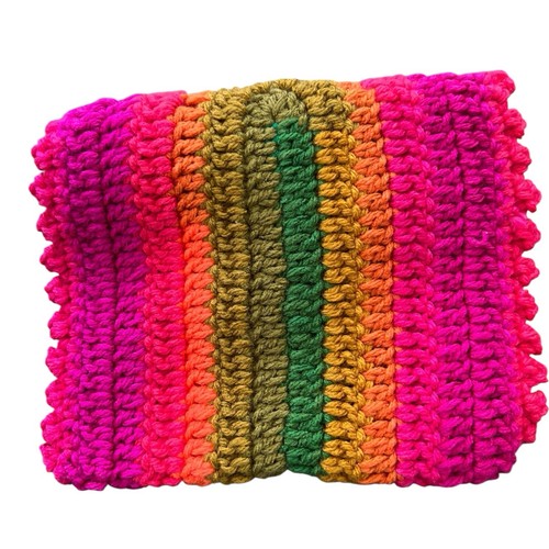 Handmade Crochet Clutch Purse Boho Rainbow Stripes Button Closure Festival - Picture 5 of 9