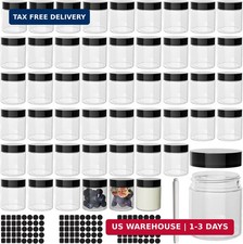 50 Pack 4 oz Clear Plastic Round Jars with Black Lids