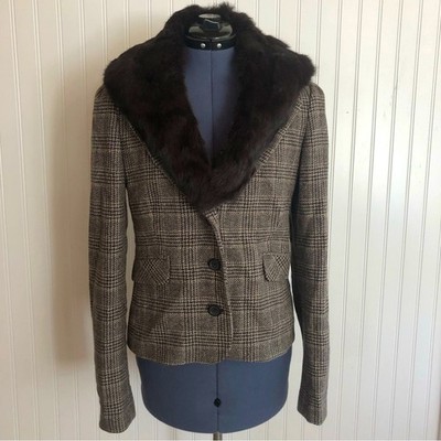 Juicy Couture Wool Tweed Blazer Removable Rabbit Fur Collar Vintage Y2k Rare