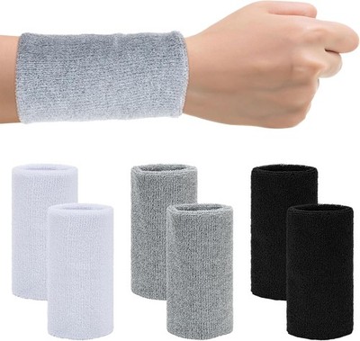 6 Stück Schweißband Handgelenk, 3 Farbiges Langes Schweißband, Sport Wristbands 