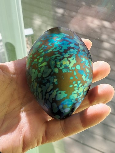 Vintage John Cook Glass Paperweight Signed 1991 Egg Shape Iridescent 3.25 inch H - Picture 10 of 18