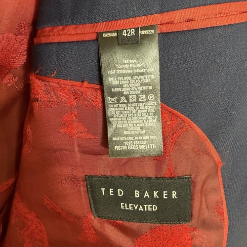 TED BAKER Elevated Mens 3 Piece Plain Navy Blue Wool Blend Suit 42 Reg W36 Reg - Picture 9 of 18