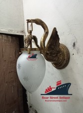 Vintage Brass Swan Wall Sconce Art Deco Frosted Glass Ornate Bird Antique Light