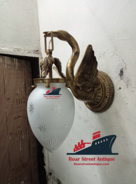 Vintage Brass Swan Wall Sconce Art Deco Frosted Glass Ornate Bird Antique Light