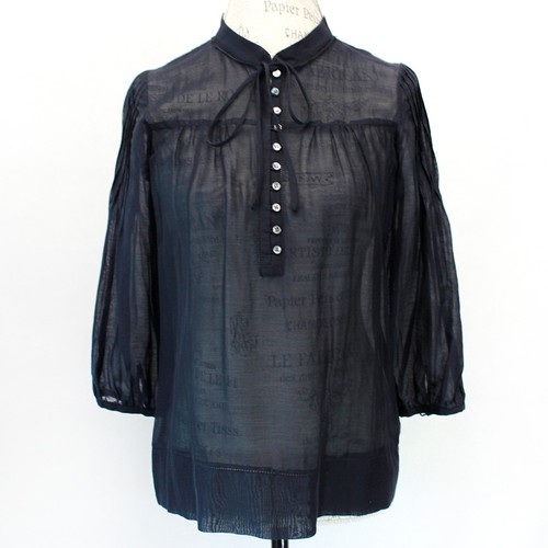 Theory Sheer Silk Cotton Blouse Small Black Semi-Transparent Elegant Modern Top - Picture 2 of 6