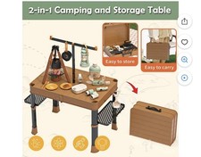 Kids Play Camping Toy Folding Storage Table Play Pretend Food Sand Water Table