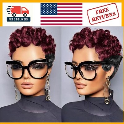 100% Human Hair Glueless Pixie Wig - Burgundy & Black Ombre for Effortless Style