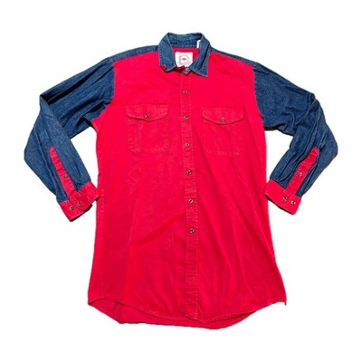 Vintage 90s MWG Mens L Work Shirt Two Tone Button Up Denim Workwear Gorpcore