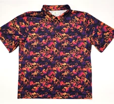 OBNOXIOUS GOLF PERFORMANCE POLO SHIRT 2XL NEON SKULL ALL OVER PRINT MULTICOLOR