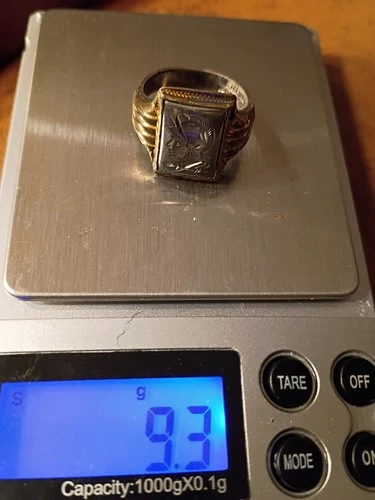 RETRO VINTAGE STERLING + 10K YELLOW GOLD SILVER ROMAN SOLDIER INTAGLIO RING