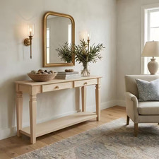 Java 52 In. Unfinished Standard Rectangle Wood Console Table with Drawers