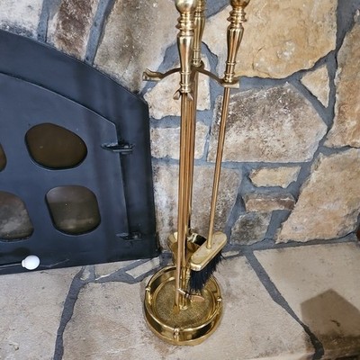 Solid Brass Fireplace Tool Set With Stand Poker Broom Dust Pan Heavy (No Tongs)