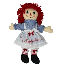 Handmade Raggedy Ann Doll 18” Red Yarn Hair Blue Dress Classic Vintage Style