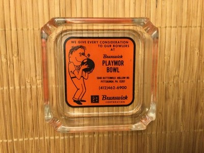 Vintage Brunswick Playmor Bowl Pittsburgh Pennsylvania Advertising Glass Ashtray