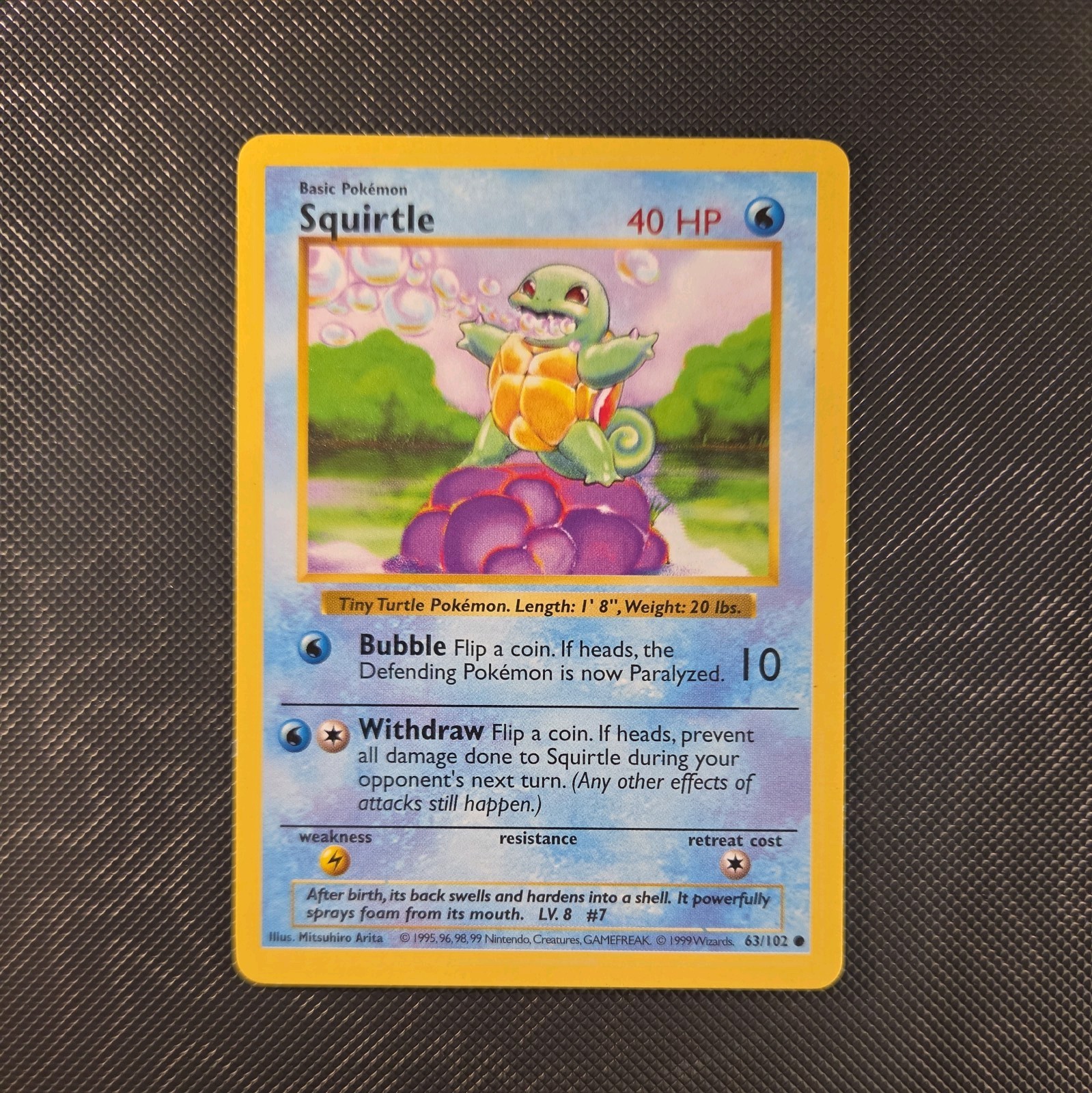 Squirtle (Shadowless)💧 063/102 Base Set Pokemon TCG - LP - English 1999 Vintage
