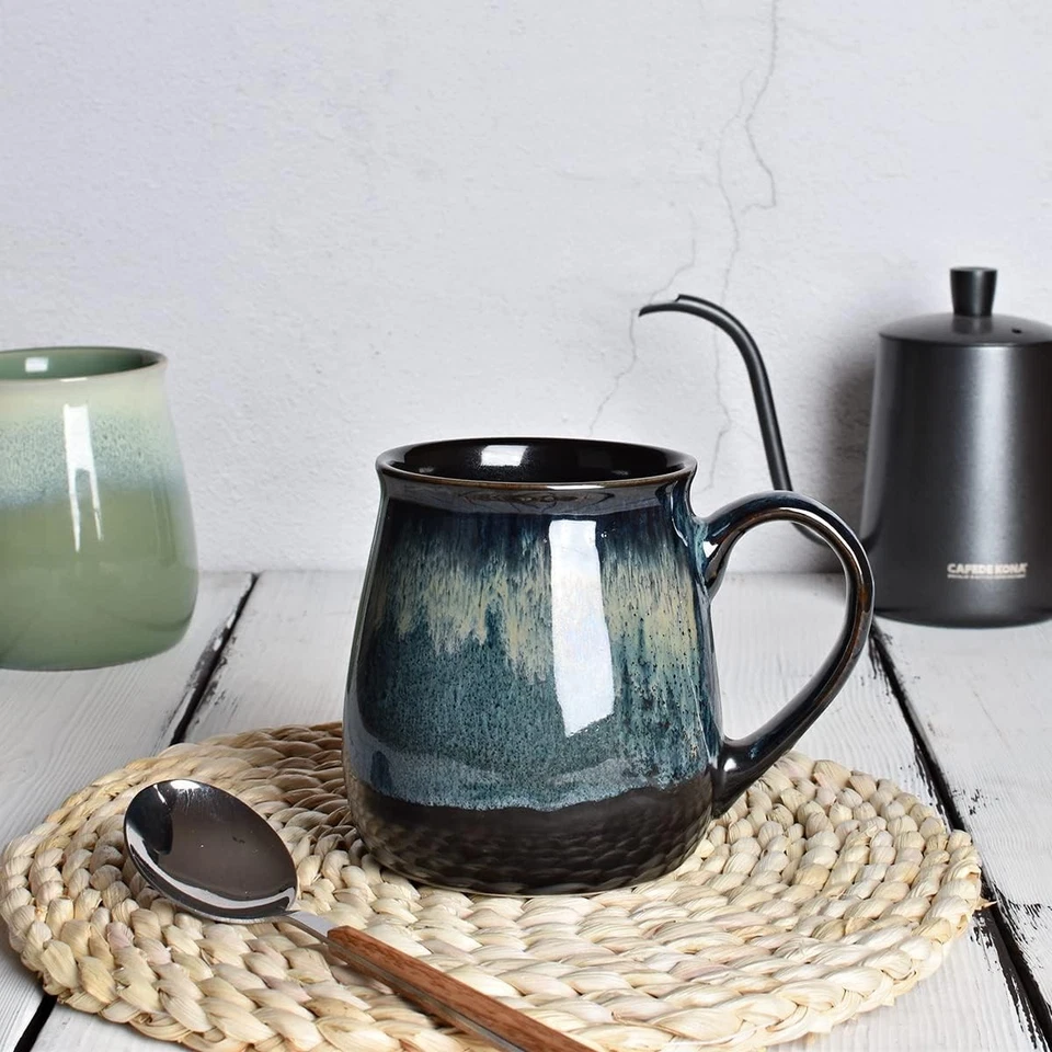 Taza de café grande de cerámica, taza de té grande azul para oficina y hogar, 21 OZ, plato... Foto 2 de 4