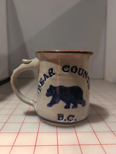 Vintage Harvey Salt Glazed Stoneware Pottery Mug Bear County BC
