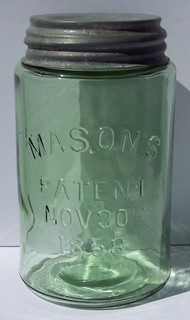 Nice Crude Colorful Antique Glass Smooth Lip MASON'S PATENT Pint Fruit Jar