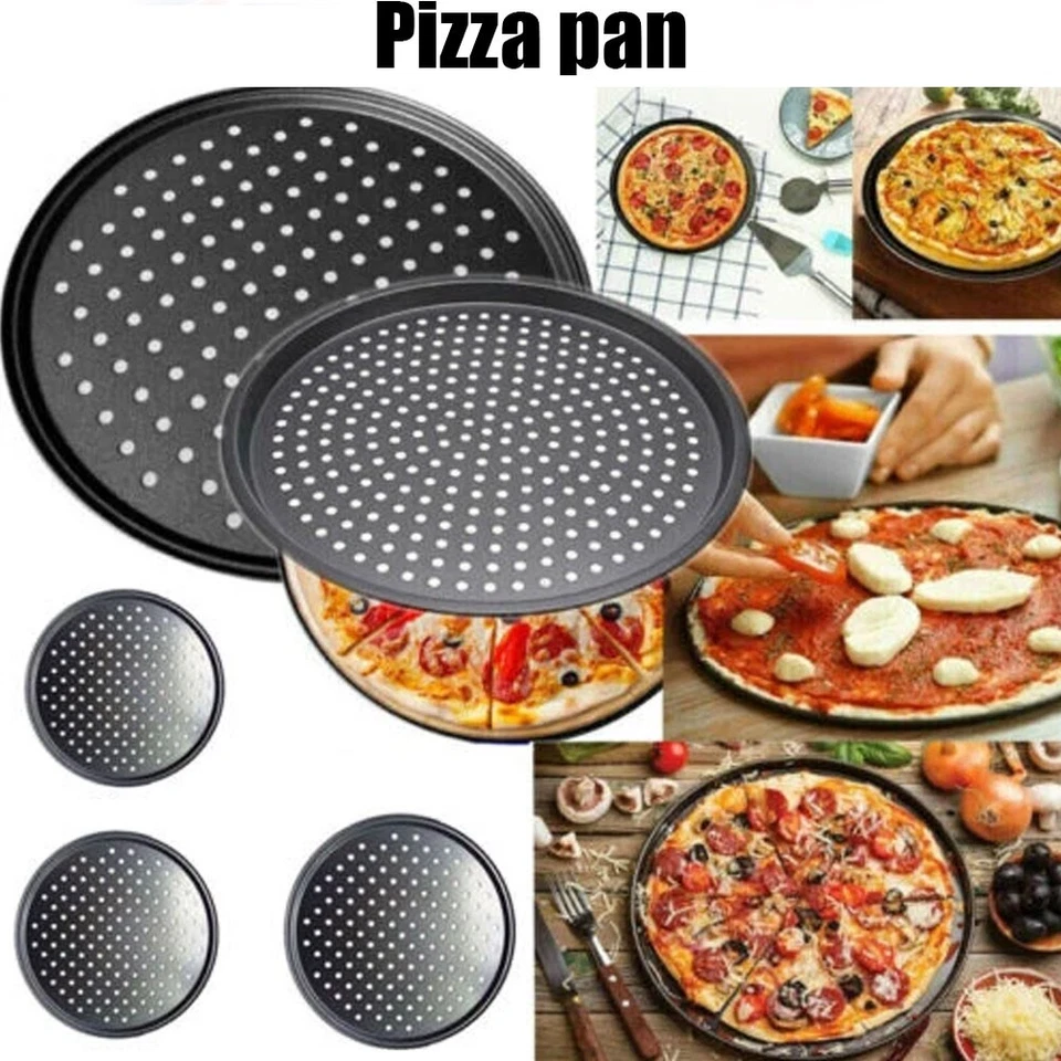 9" 11" 12" Pizzablech Zum Backen Aus Stahl Mit Löchern Runde Pizzapfanne Für С - Bild 3 von 4