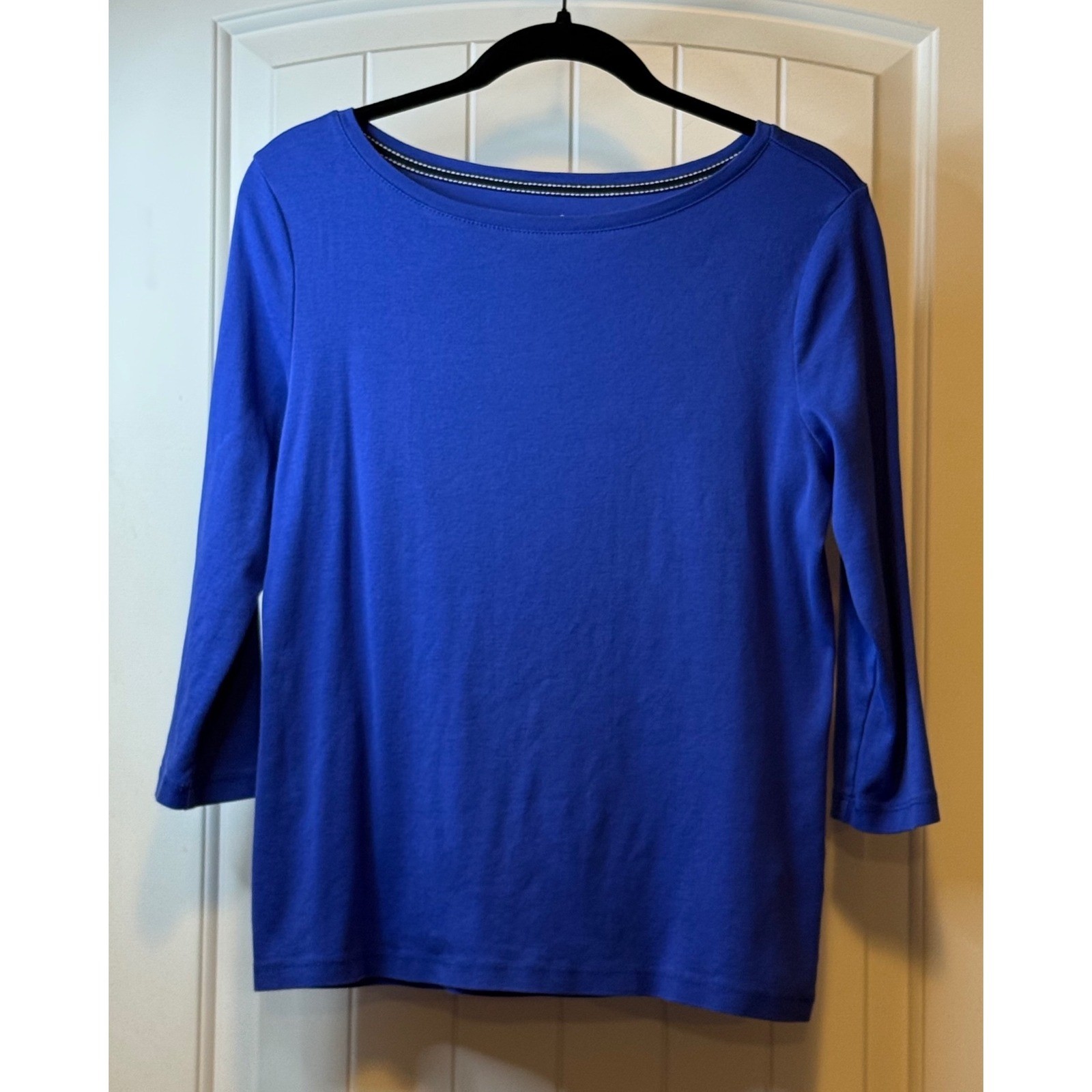 Talbots Solid Bateau Neck Tee Blue 3/4 Sleeve Boa… - image 2