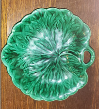 Wedgwood green, Majolica cabbage leaf, handled plate/dish