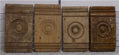 4 Plinth Blocks, Antique Bullseye Rosettes, Architectural Salvage, Wood Trim A70