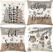 Farmhouse Style Christmas Throw Pillow Covers 18x18 inch Set of 4, Let it Snow M