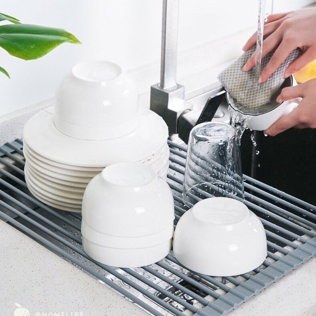 SABATIER Expandable Dish Drying Rack Stemware Xlarge Compact Rust