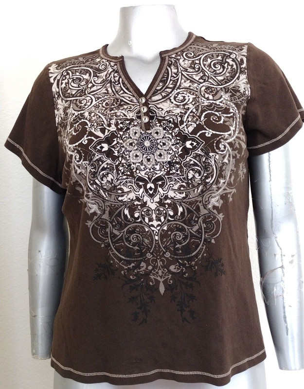 Woman Dressbarn EMBELLISHED TOP BLOUSE TSHIRT Size 1X Short Sleeve V~Neck Cotton