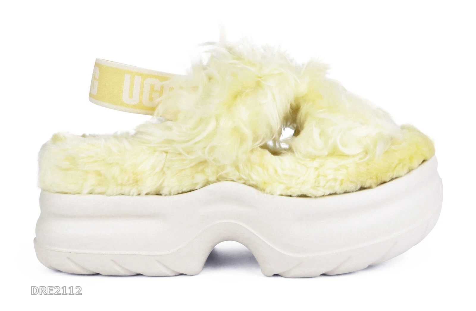 Sandali UGG Fluff Sugar Platform Slide Giallo Pelliccia Ecopelliccia Donna Taglia 9 *NUOVI*