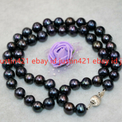 Collier De Perles Cultivées D'Eau Douce 8-9mm Paon - Longueur 18 Pouces