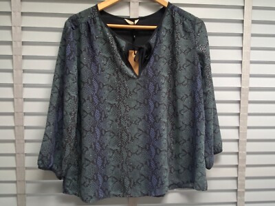 HUSH Python Print Bluse UK 6 grün Relaxed Fit gefüttert Top Shirt AIDA Schlange 59£