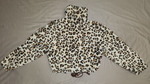 Victoria Secret Know One Cares Faux Fur Cheeta Sherpa Hoodie Jacket Leopard XS - Picture 7 of 8