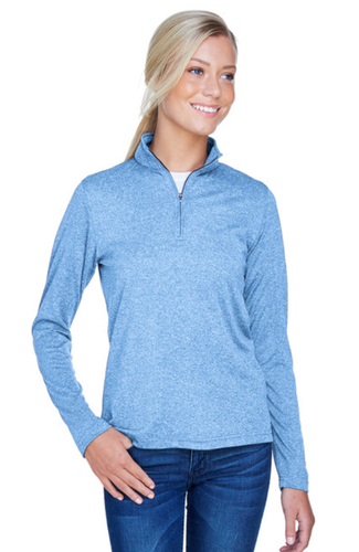 UltraClub - 8618W Ladies' Cool & Dry Heathered Performance Quarter-Zip Pullover - Picture 12 of 20