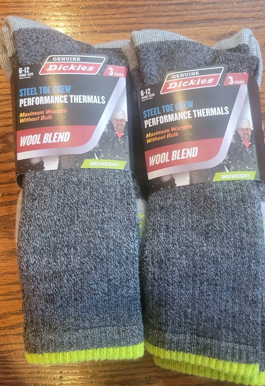 Dickies Crew Socks Wool Blend Steel Toe Midweight Thermal.2x 3pk. 6 Total Pair-image