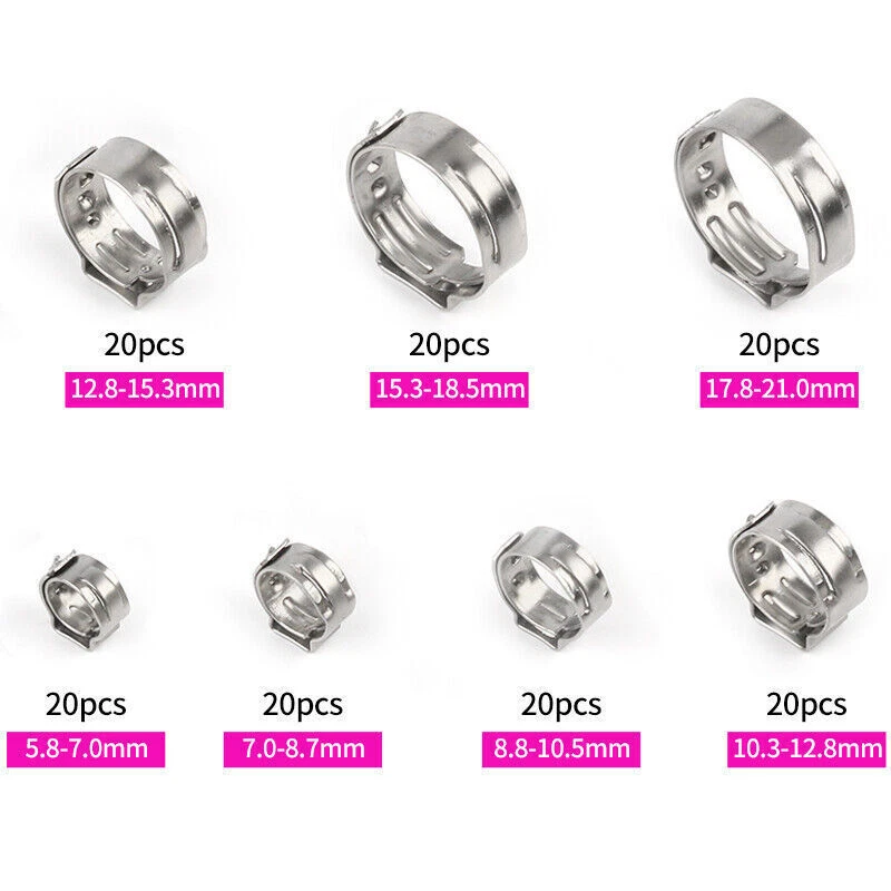 210 Stück Edelstahl-Schlauchklemmen-Set – 12 Größen (6–36,1 Mm), Mit Zange, 304 Edelstahl