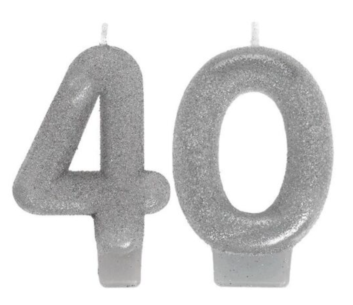 40th Birthday  Numeral Sparkling Celebration Glitter Candles for Fortieth party.