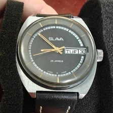 Slava Men's Watch vintage USSR 26 jewels stainless case date jump Runs