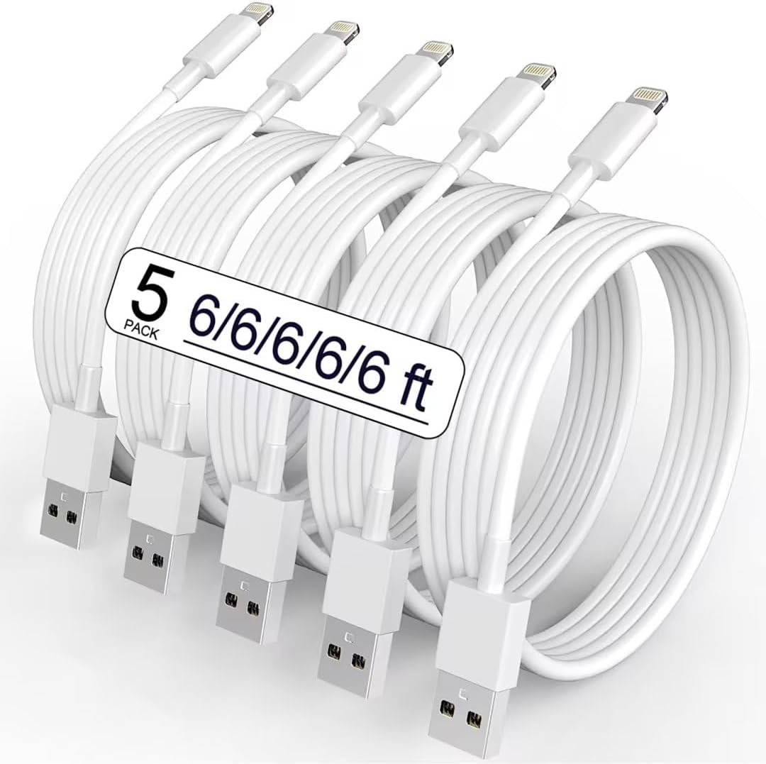 5-Pack 6Ft Apple MFi Certified Fast Charging Lightning Cables for iPhone-image