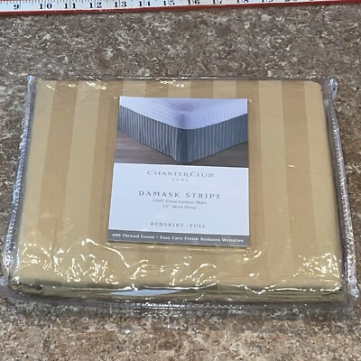 Charter Club Damask Striped 15  Drop  FULL Bedskirt  Tan Taupe NEW