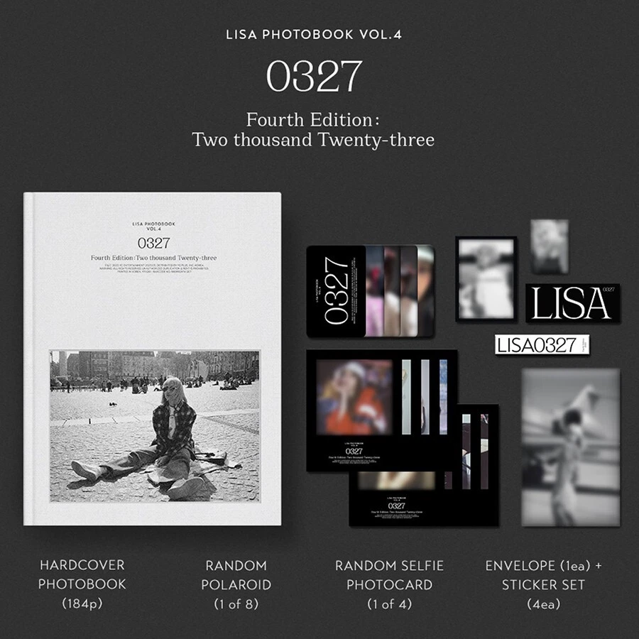 BLACKPINK LISA PHOTO BOOK 0327 VOL.4/Book+2 Card+Envelope+4 Sticker+GIFT SEALED